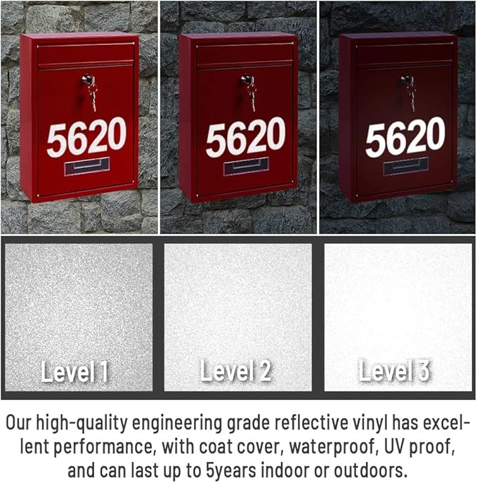 Reflective Vinyl Mailbox Number Decals - Waterproof, Self-Adhesive, Classic Style (3" & 4")