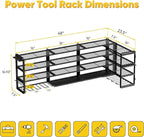 64”W Power Tool Organizer Wall Mount, Heavy Duty 8-Drill Cordless Drill Holder Supports 800 lbs, 4-Layer Corner or Straight Assembly Large Tool Battery Storage Rack for Garage Workshop