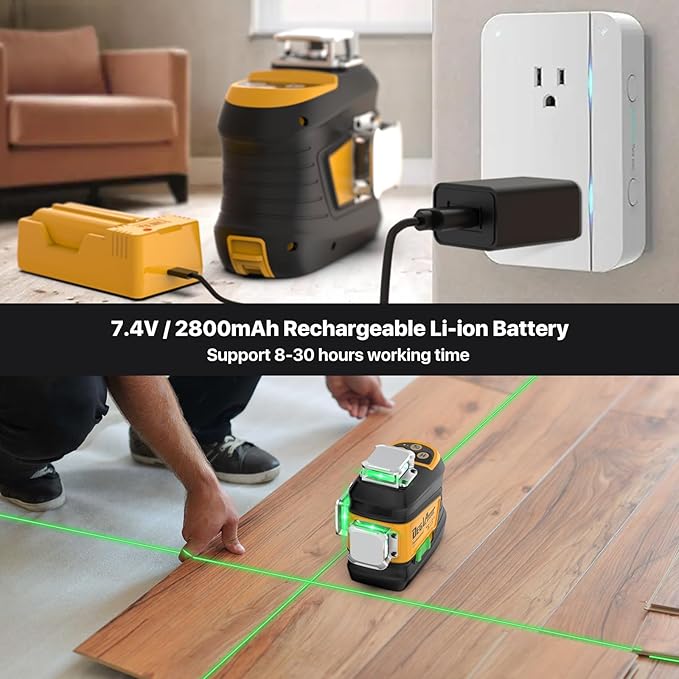 Laser Level 360 Self Leveling,DEGLASERS 3x360 Green Cross Line Laser Level for Construction and Picture Hanging with Rechargeable Battery(30Hrs), Remote Control, Magnetic Bracket, Portable Bag