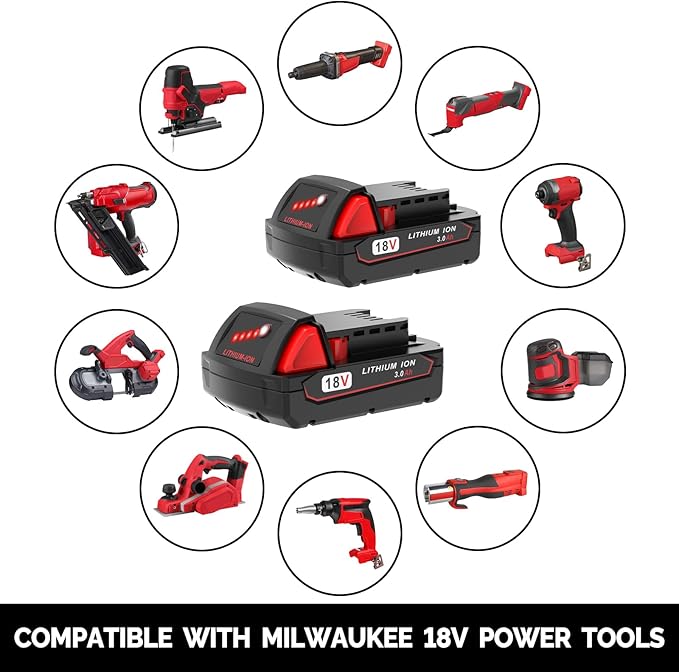 3.0Ah Replacement Battery for Milwaukee M18 Battery 48-11-1850 48-11-1852 48-11-1830, Compatible with Milwaukee 18V Battery Cordless Power Tools