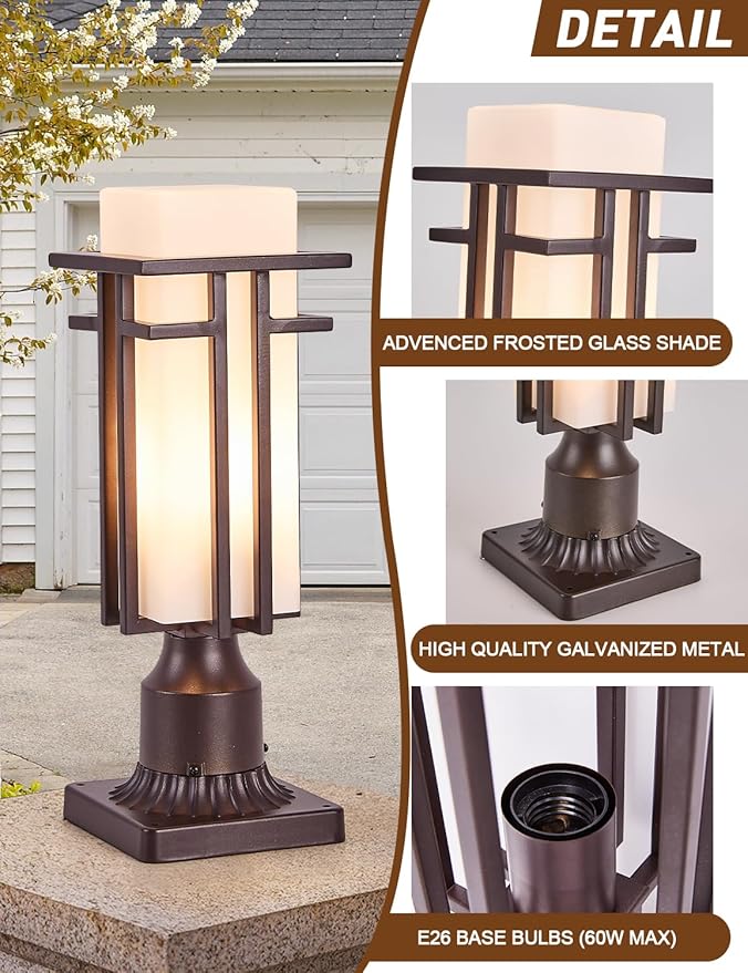 Oil Rubbed Bronze Outdoor Post Lights,Waterproof Pole Mount Light Fixture with Pier Mount Adapter(with 3-Inch Pier Mount Base), Exterior Lamp Post Lantern Head for Yard,Garden Backyard and Porch