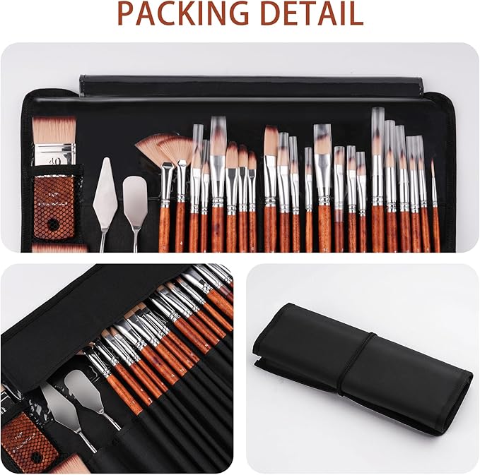 26pcs Paint Brush Set, Fuumuui Professional Acrylic Paint Brushes Complete Range of Sizes with Upgraded Short Handle Wide Flat Paintbrush for Acrylic, Oil, Watercolor and Gouache