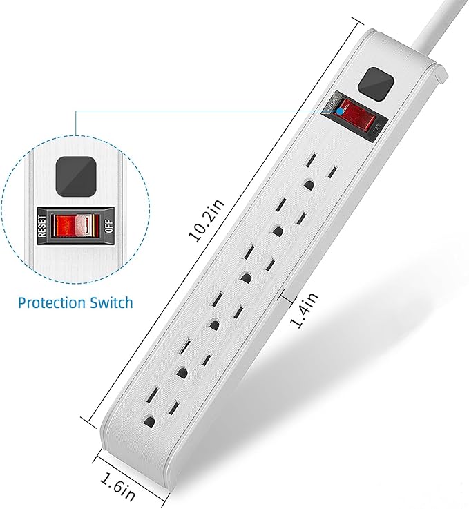 Power Strip Surge Protector, 6 Feet Extension Cord, 600 Joules Surge Protection, Multiple Protection 6 Outlet Strip, ETL Listed, 2 Pack