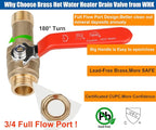 WHK Water Heater Drain Valve 3/4"MIP X 3/4" Male GHT Connection to drain or Flush Hot Water Heater Faster and Easy Big Full Port (Lead-Free Brass,2 Inch Shank with Long Handle,Straight)