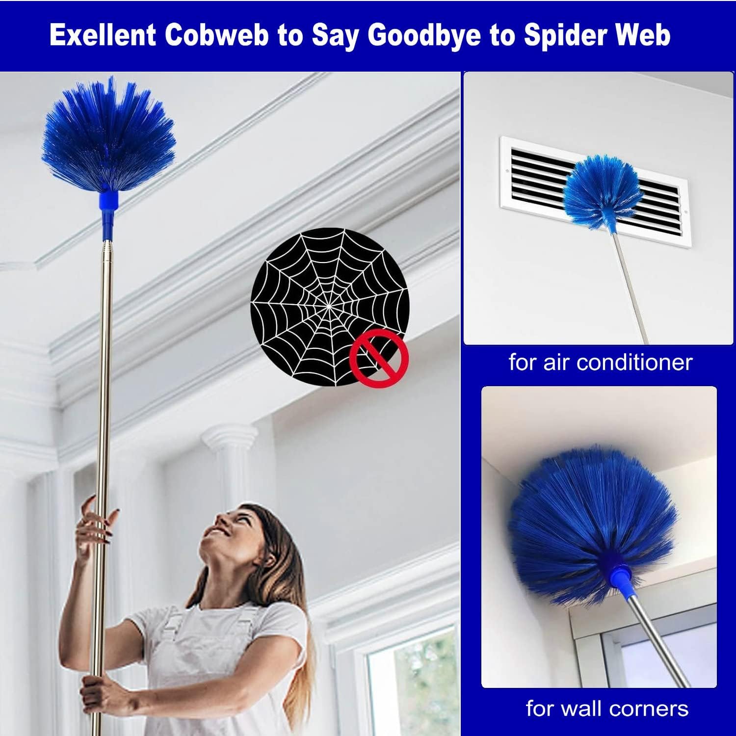 Microfiber Duster Kit High Reach Ceiling Fan Duster with Extendable Pole 100" Telescoping Cobweb Duster for Cleaning, Bendable Head Washable Duster for Ceiling, Fan, Furniture