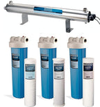 Bluonics 110W UV Ultraviolet Light Plus Sediment and Carbon Well Water Filter Purifier System with NPT 1" Ports, 24 GPM with 3 Filter Size 4.5" x 20" Filters