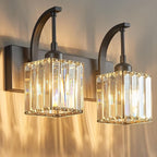 Crystal Vanity Lights 2-Light Black Wall Lamp Modern Crystal Bathroom Light Fixtures Over Mirror 13.77" Long Bathroom Wall Sconce