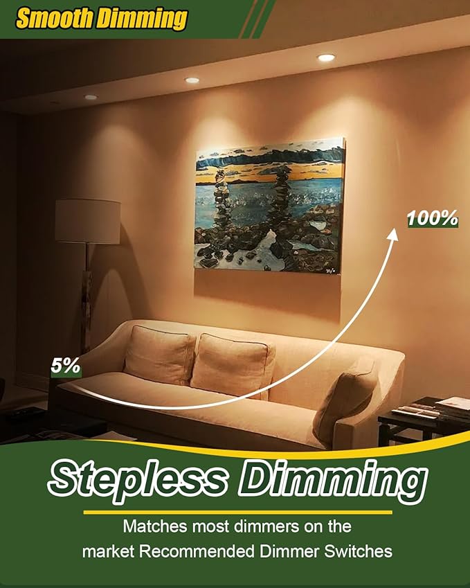 ZYC Gimbal LED Recessed Lighting - 4 Inch 5CCT 9W 360° Rotation Adjustable Eyeball Light,LED Swivel Spotlight,Directional Sloped Ceiling Light,Dimmable Canless Wafer Downlight Pack of 6 White.