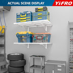 2-Pack 2x3ft Heavy Duty Garag e Wall Shelving, 500 lbs Load Capacity, Garage Shelving Wall Mounted, Garage Storage Rack with Hooks, White