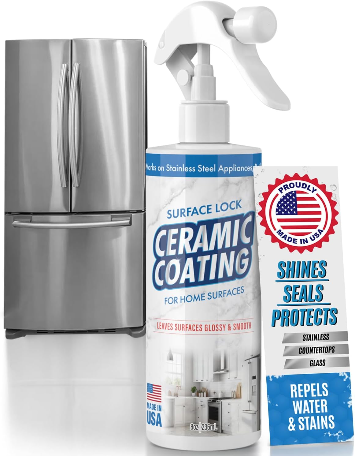 Home Ceramic Coating for Stainless Steel, Glass and Countertops - Seal, Protect & Shine for the Kitchen & Bathroom - Fights Fingerprints, Grime and Stains in Your Life - 8 fl oz - Proof It Works