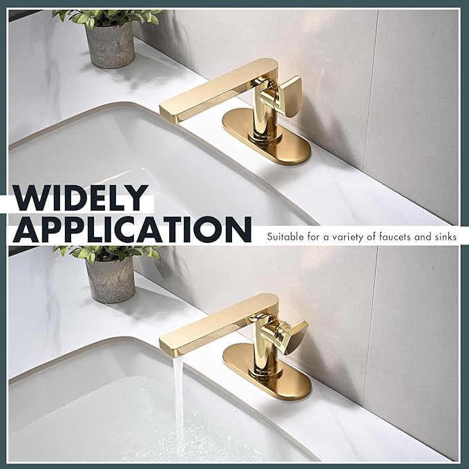 6 Inch Faucet Deck Plate for Bathroom Sink - Universal Fit for 1 Hole or 3 Hole 4 Inch Centerset Basins - Escutcheon Faucet Plate - Stainless Steel Faucet Hole Cover(Chrome Gold)