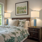 Set of 2 Table Lamp for Living Room Bedroom Farmhouse,26'' Touch Control Bedroom Aqua Blue Ceramic Lamps 3-Way Dimmable Bedside Lamps with USB A+C Ports Linen Shade for Home