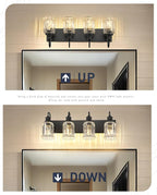 HWH 4-Light Bathroom Vanity Light, Wall Light Sconces for Bathroom, Dressing Table, Black Bathroom Mirror Wall Light with Bell-Shaped Clear Glass, Matte Black Finish, 5HZG106B-4W BK