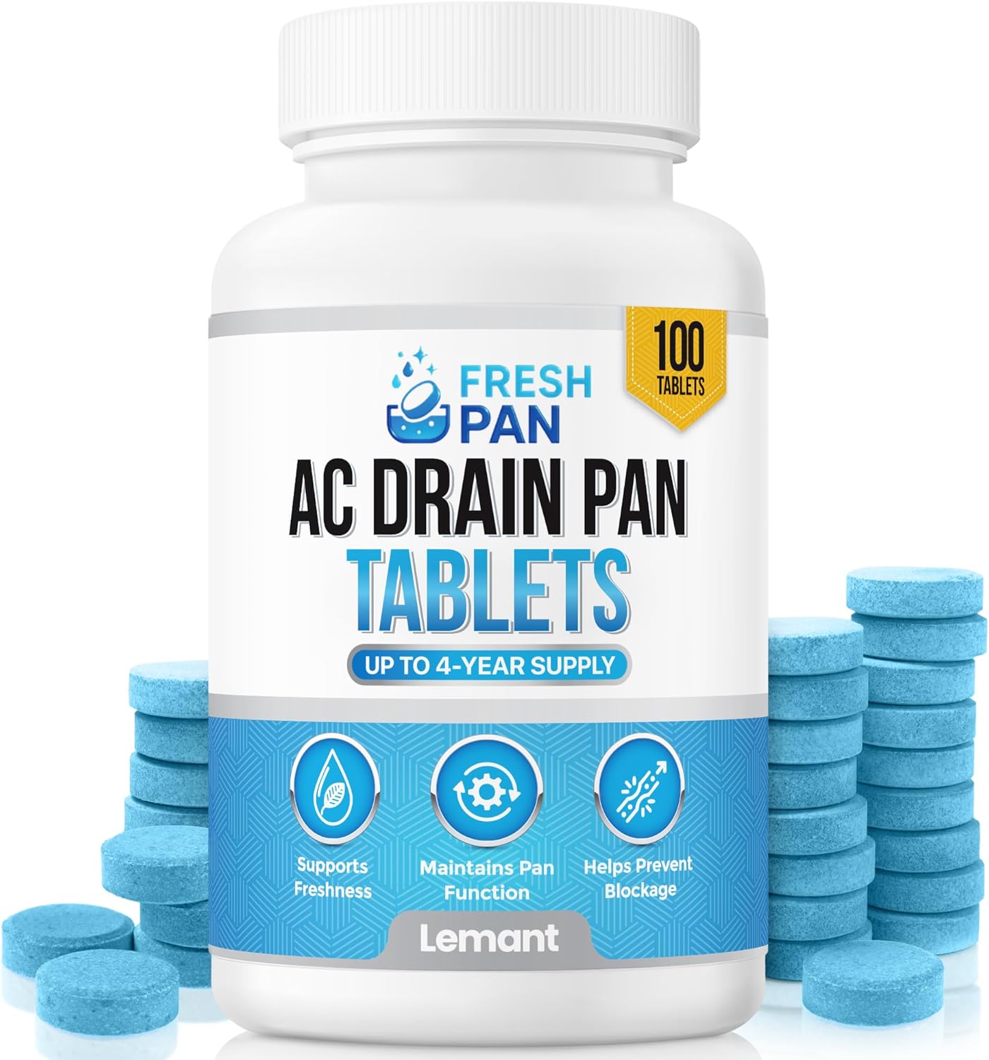 FreshPan AC Drain Pan Tablets (100 Count) | 4 Year Supply of Slow Release AC Condensate Pan Tablets for Clean, Fresh Flow