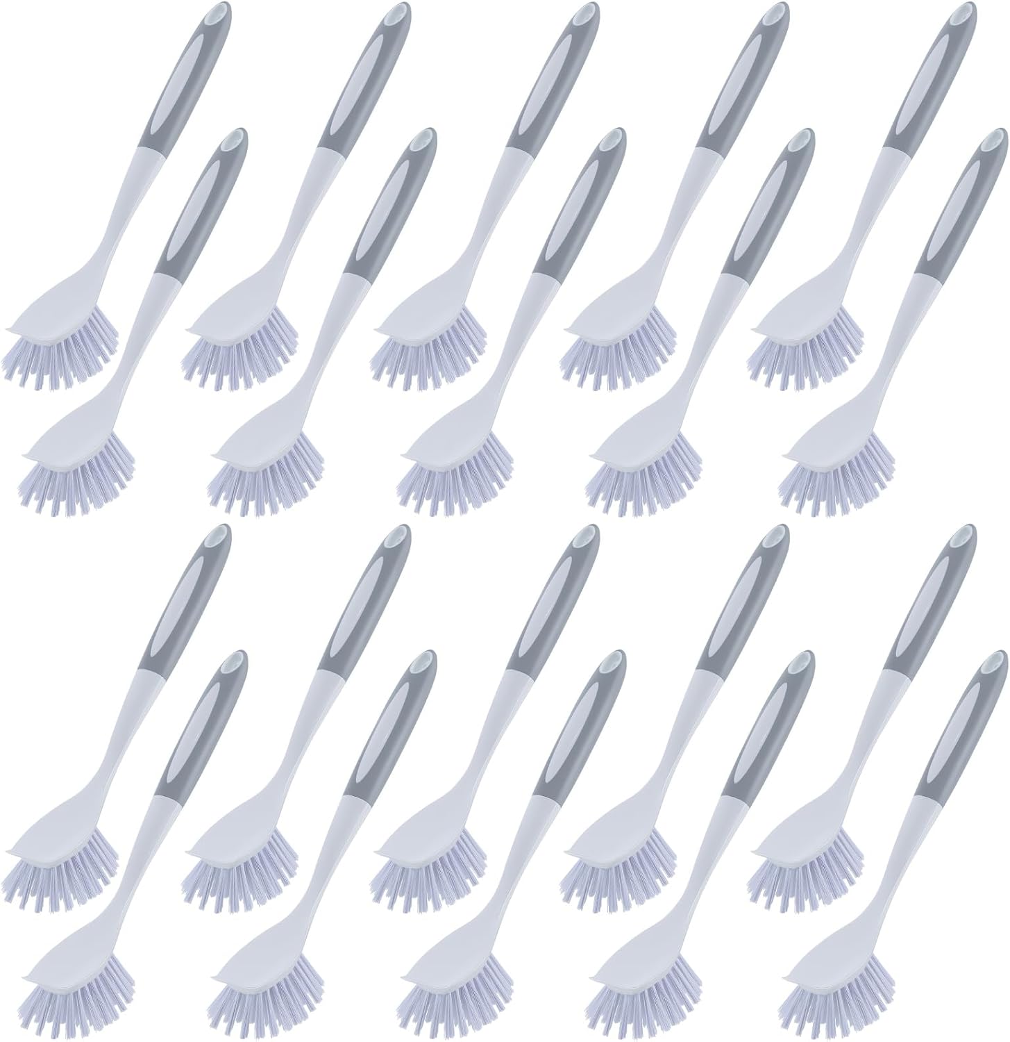 Hsei 20 Pcs Gray Kitchen Scrub Dish Brush Bulk with 11 Inch Handle Cleaning Dish Scrubber with Stiff Bristles Washing Scrub Brushes for Housekeeping for Pots and Pans, Kitchen Sink