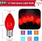 25 Pack Red Christmas Light Bulbs C7 Replacement Bulbs Nightlight Bulb, Vintage Red C7 Christmas Lights Replacement Bulbs for Xmas Home Bedroom Tree Window Candle String Lights Decor, E12 Base, 5W