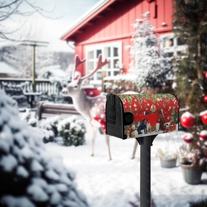 Christmas Retriever Dog Tree Magnetic Mailbox Cover Standard Size 21X18 Winter Covers Snowman Red Green Xmas Holiday Mailbox Letter Box Wraps Covers for Outside Garden Yard Outdoor Decorations