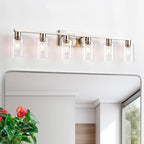 6-Light Bathroom Light Fixtures, Vanity with Clear Glass, Brushed Nickel Lighting Fixtures Over Mirror, 42inch Large Lights for Bathroom