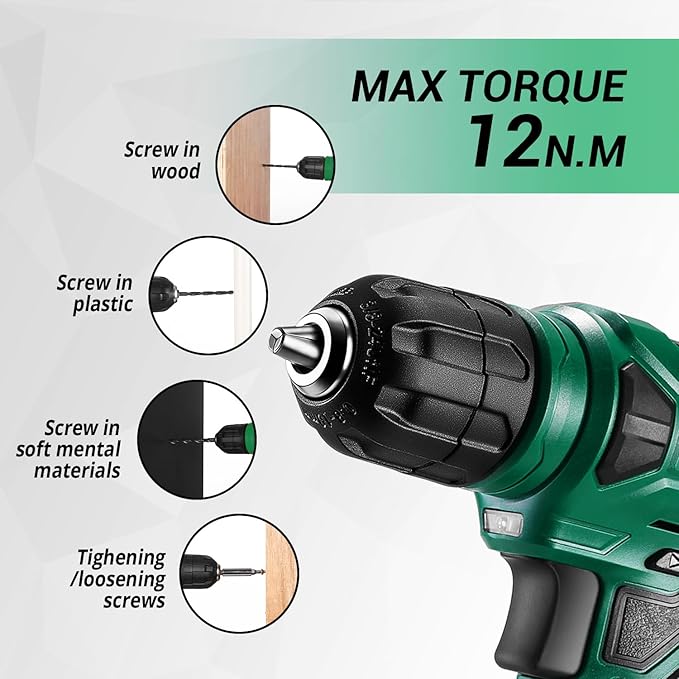 Tool Kit: 8V Cordless Drill, Home Toolbox with storage case, Hand Tool set for Home Repairs 126 Piece, Green