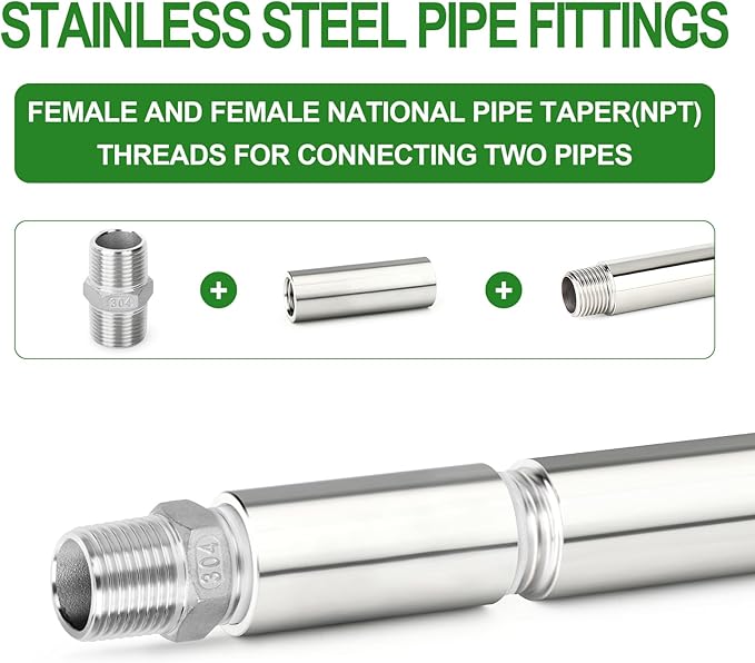 TAISHER 2PCS Stainless Steel Pipe Fittings, 1/2" NPT Female x 1/2" NPT Female Threaded, 2" Length Thickened Nipple Cast Pipe