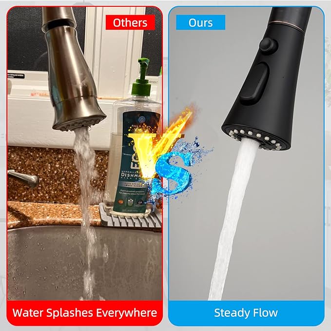 iFealClear Universal Kitchen Faucet Head Replacement, 3 Modes Pull Down Faucet Spray Head Replacement Compatible with Moen Delta Kitchen Sink Faucet, 15 Adapters Available, Matte Black