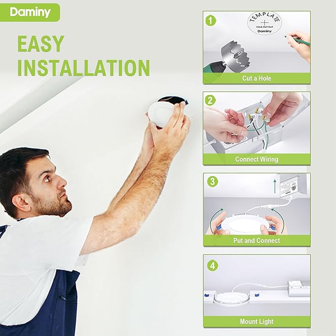 DAMINY 6 Pack 4 Inch LED Recessed Lighting with Junction Box,5CCT,Ultra-Thin Recessed Light,9W 750lm, Dimmable Canless Wafer Ceiling Light,High Brightness - ETL