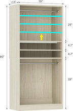 Unikito 3FT Freestanding Closet System with 2 Hanging Rods & Adjustable Shelve, 36'' Wood Closet Organizer System, Clothes Garment Rack, Sturdy Walk-in Closet Wardrobe Tower, Easy Assembly, White Oak