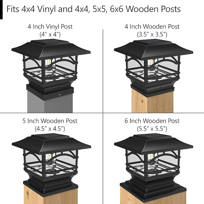 Davinci Lighting Edison Solar Outdoor Post Cap Lights - 4x4 5x5 6x6 - Bright LED Light for Fence Deck Garden or Patio Posts - Slate Black (2 Pack)
