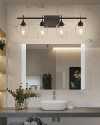 4 Light Bathroom Lighting Fixtures Over Mirror, 24 Inch Oil Rubbed Bronze Vanity Lights Farmhouse Rustic Bath Wall Light with Clear Glass, WL9167-4A