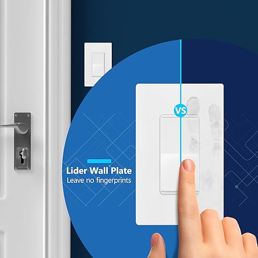 LIDER Decorator Switch with Lighted Paddle, UL Listed, Illuminated Paddle Switch, Matte Finish Rocker Switch, 1-Pole, 3-Wire, Residential/Commercial Grade, 15A 120-277VAC, White