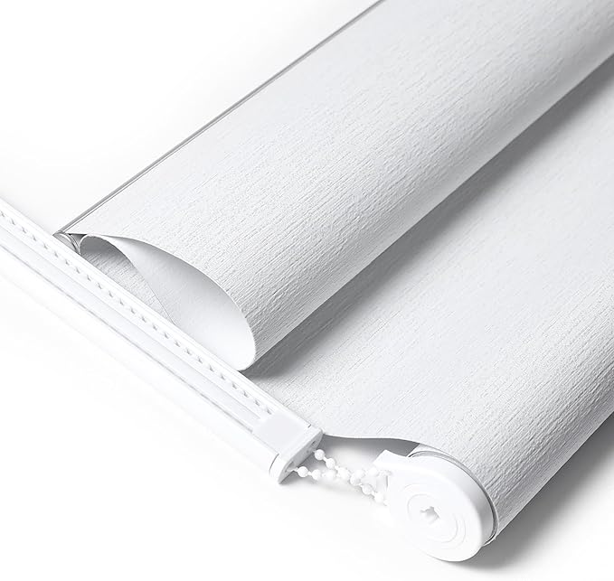 ALLBRIGHT 100% Blackout Roller Blinds Woven Shades with Striped Jacquard, Cordless Window Shades, UV Protection Fabric, Easy-Install for Indoor Home & Office, White Old, 33" W x 72" H