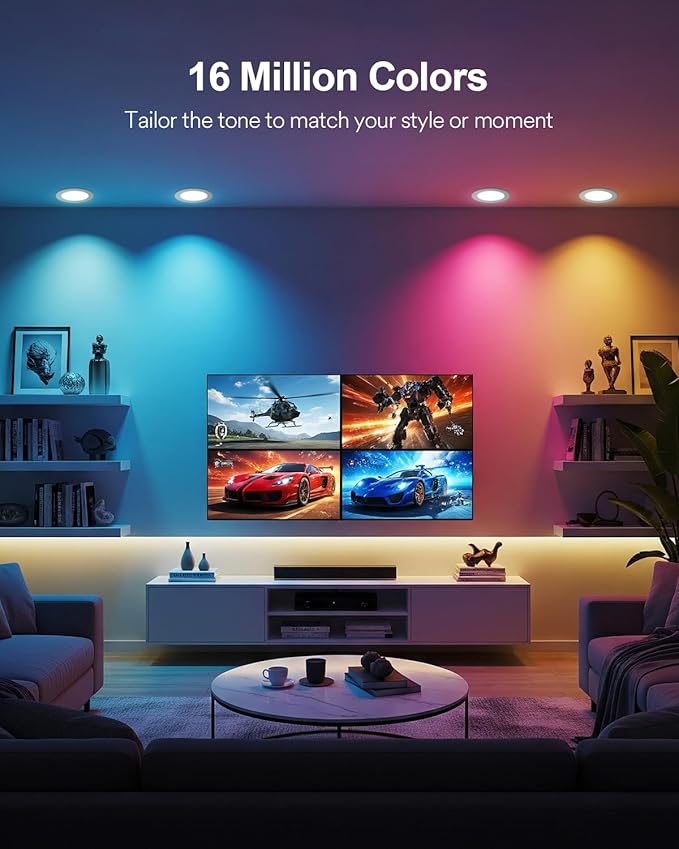 Lumary 6 Inch Ultra-Thin Smart Recessed Lighting, 13W 1000LM RGBWW Smart Wafer Lights with Junction Box, Compatible with Alexa/Google Assistant/BT Remote, ETL Listed, 12 Pack