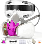 RANKSING Respirator Mask with Filters and Glasses to Against Dust Gases Fumes in Painting Spraying Sanding Orange/Pink
