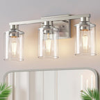 DORESshop 17 Inch Bathroom Light Fixtures, 3-Light Nickel Bathroom Lighting Fixtures Over Mirror with Clear Glass Shade, Vanity Lights for Living Room Bedroom