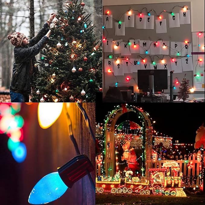 25 Pack C9 Multicolor Christmas Light Bulbs, C9 Multicolor Ceramic Replacement Bulbs for Christmas String Lights, E17 Intermediate Base 7W Night Light Bulbs for Indoor Outdoor Holiday Decor