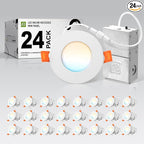 ASD 24 Pack 3 Inch LED Recessed Light 6W, 5 CCT 2700K-5000K CRI90+, IC Rated Ultra Thin Dimmable Ceiling Lights with J Box, Canless Wafer Downlight, Round Slim Panel Lighting, UL Energy Star, White