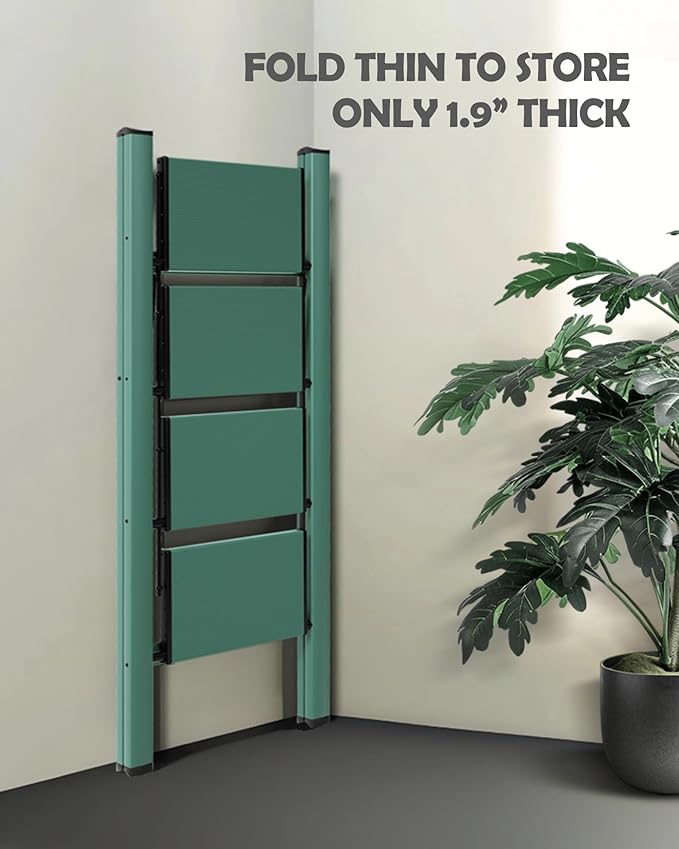 Taranta 4 Step Ladder,Aluminum Lightweight Folding 4 Step Stool with Anti-Slip Wide Pedal,330lbs Capacity Step Ladder for Household,Kitchen,Office - Green