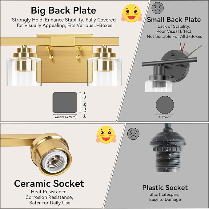 4-Light Bathroom Light Fixtures, 27" Modern Vanity Lights Over Mirror with Clear Glass Shades, Gold Wall Sconce, Classic Wall Light Fixture for Mirror Living Room Cabinet Bedroom Porch Kitchen