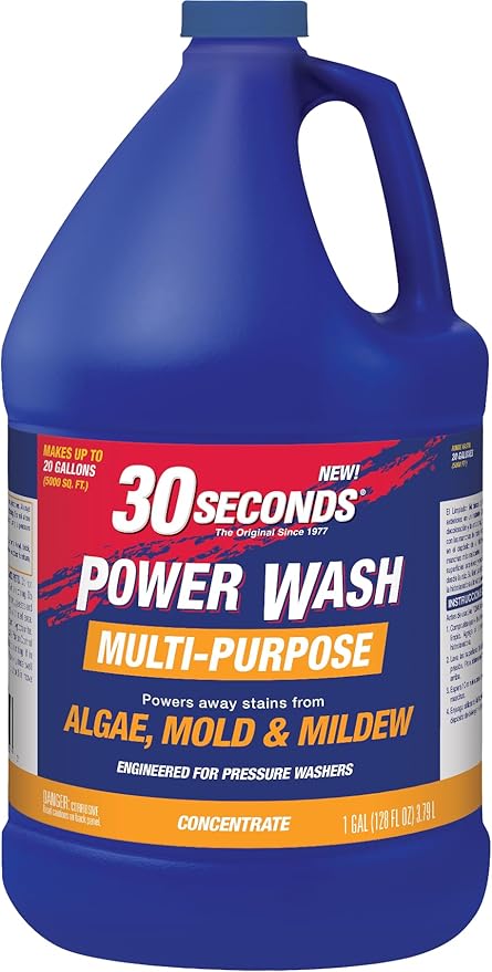 30 SECONDS Pressure Washer Concentrated Cleaner – Power Cleans Stains from Algae, Mold & Mildew, Dirt, Grime – Makes up to 20 Gallons