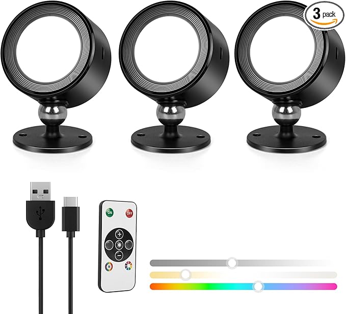 RGB Ambience Wall Sconces Lamp, 2Pcs LED Wall Mounted Lights with 3000mAh Rechargeable Battery, 3 Color Temperatures & Dimmable Magnetic 360° Rotation with Remote, Wall Light for Reading Bedside