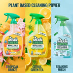 Mean Green Ultra Powered Refillable Cleaner Concentrate Variety 3 Pack – Multi-Purpose Citrus & Green Tea, Bathroom Tropical Breeze, Glass Fresh – 14.3 fl oz Each