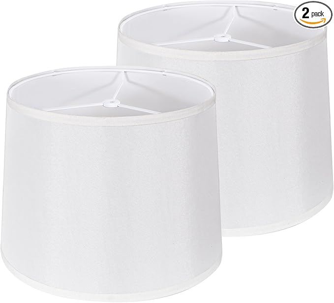 Lamp Shades Set of 2 - Drum Lampshades 11.4" x 12.9" x 9.8" Inches, Fabric Medium Replacement Lampshades for Table Lamp, Floor Lamp, Assembly Required, Spider,Linen