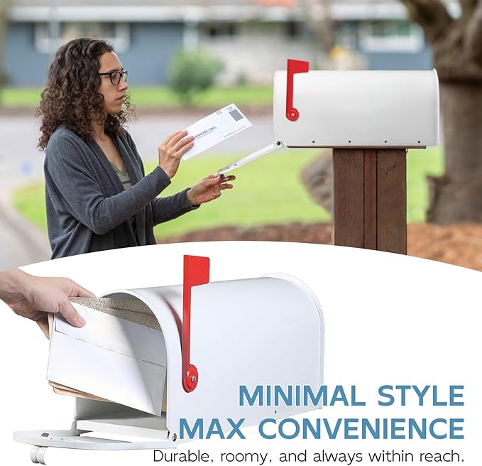 Metal Mailboxes Post Mount, Galvanized Steel Outside Mail Box, Standard Medium Capacity, 20 x 8.7 x 6.7 Inches, White