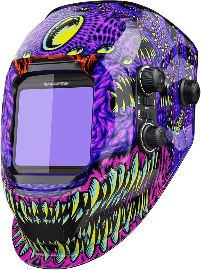 ARCCAPTAIN Auto Darkening Welding Helmet, 3.94"X3.66" Large Viewing Screen True Color Welding Hood with 4 Arc Sensor Solar Powered, Wide Shade 4-5/5-9/9-13 Welding Mask (Cthulhu)