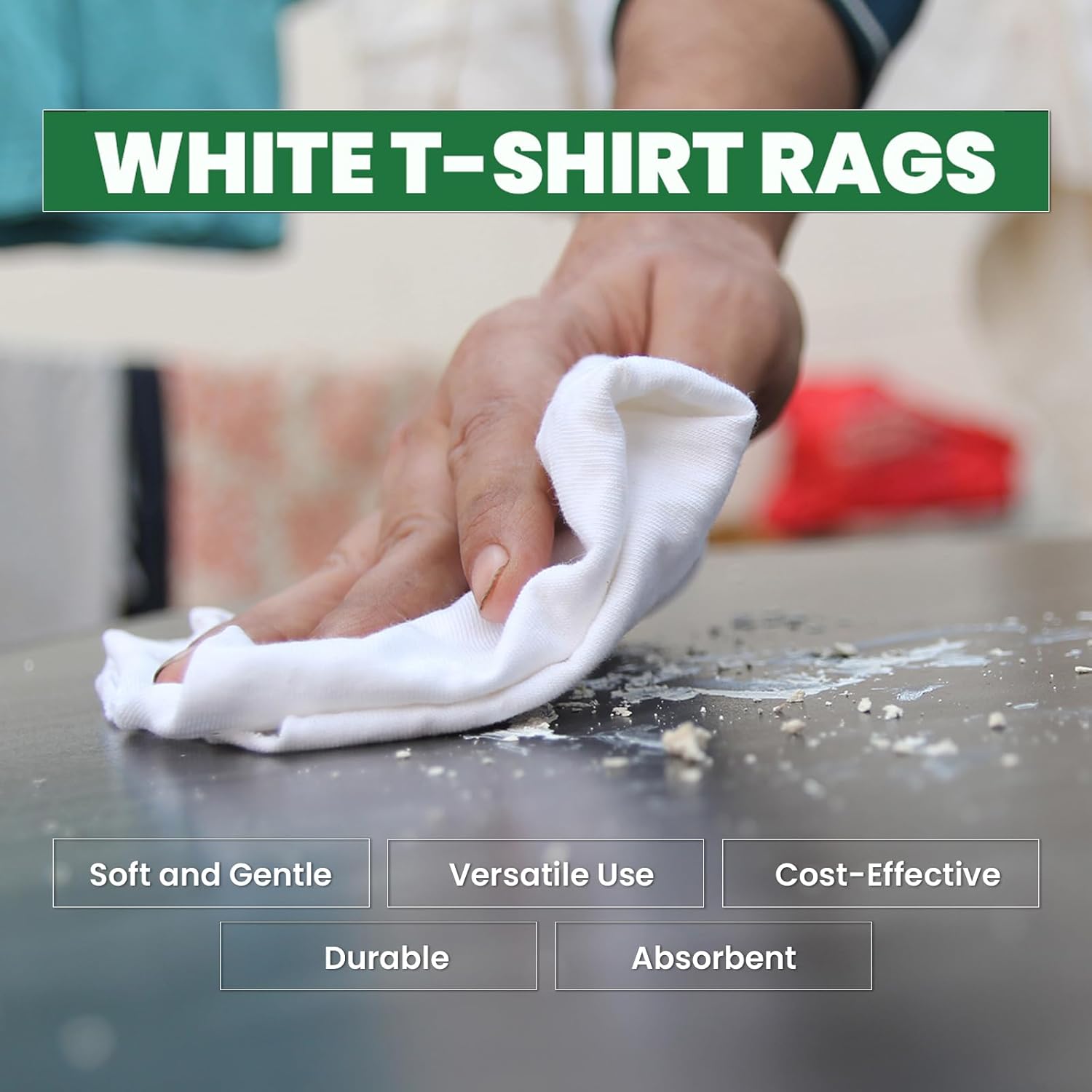 Recycled White T-Shirt Cleaning Rags (25 lbs. Box) – Shop Rags Bulk for Oil, Stain, Grease, Paint, and Auto Cleaning, Multipurpose White Cotton Rag