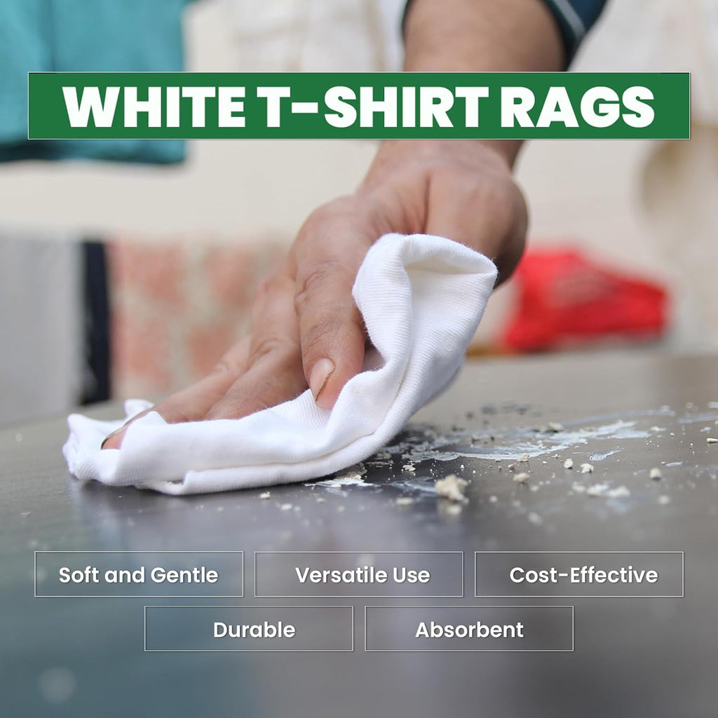 Recycled White T-Shirt Cleaning Cloths (1 lb. Bag) – Shop Rags Bulk for Oil, Stain, Grease, Paint, and Auto Cleaning, Multipurpose White Cotton Rags