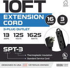 Iron Forge Cable 2 Pack 10 ft Flat Plug Black Extension Cord with 3 Outlets - 16/3 SJTW 3 Prong Indoor Extension Cord with Multiple Outlets