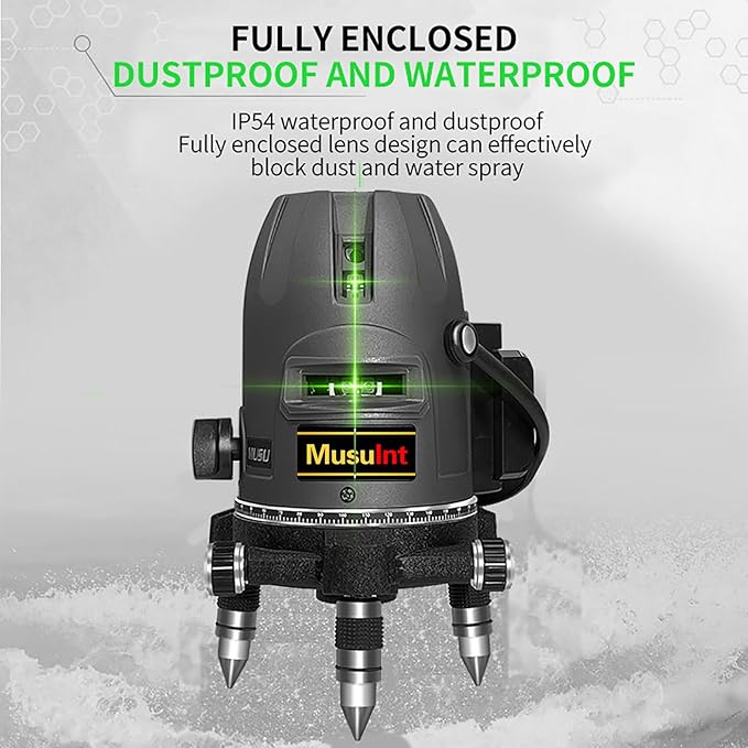 (Outdoor Laser Level) Picture Hanging Tool Green Light Lasers 5-Lines Laser Outside Leveler 360 Self Leveling Super Bright With 360° rotating base and strong light spot Digital display battery