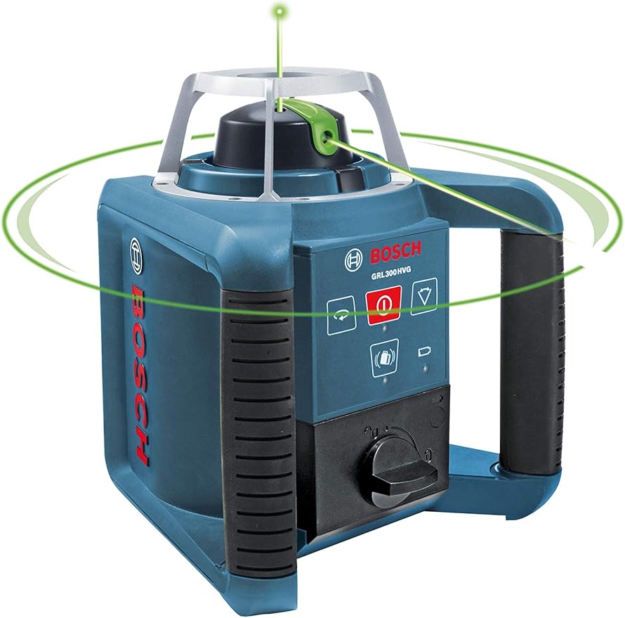 BOSCH GRL 300 HVG Self-Leveling Green-Beam Rotary Laser, Includes 2 D Batteries, Remote Control, Wall Mount, Laser Target, Laser Glasses, & Carrying Case
