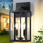 15.5" Black Outdoor Wall Lantern 2-Light, Outdoor Light Fixtures Modern Wall Sconces, Industrial Porch Light Large Outside Lights for House with E12 Sockets, Exterior Lamp Lighting, 1 Pack